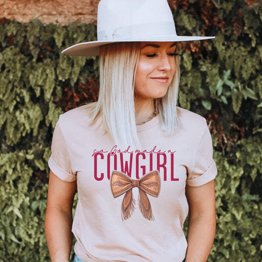 God Made a Cowgirl T-Shirt, Christian Western Cowgirl Faith Tee, christian apparel bestsellers, Western Boho, Cute Christian Apparel