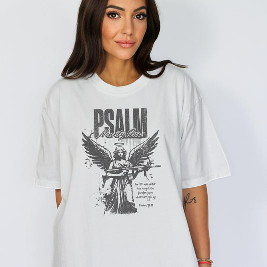 Psalm 91 Angel T Shirt, Comfort Colors Christian Tee, Faith and Strength Shirt, Warrior Angel Christian Apparel