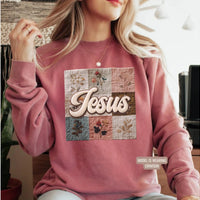 Jesus Faux Patchwork Comfort Colors Sweatshirt, Christian Comfort Colors Faux Patchwork Sweatshirt