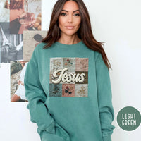 Jesus Faux Patchwork Comfort Colors Sweatshirt, Christian Comfort Colors Faux Patchwork Sweatshirt