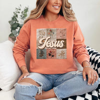 Jesus Faux Patchwork Comfort Colors Sweatshirt, Christian Comfort Colors Faux Patchwork Sweatshirt