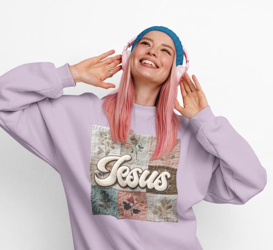 Jesus Faux Patchwork Comfort Colors Sweatshirt, Christian Comfort Colors Faux Patchwork Sweatshirt