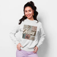 Jesus Faux Patchwork Comfort Colors Sweatshirt, Christian Comfort Colors Faux Patchwork Sweatshirt