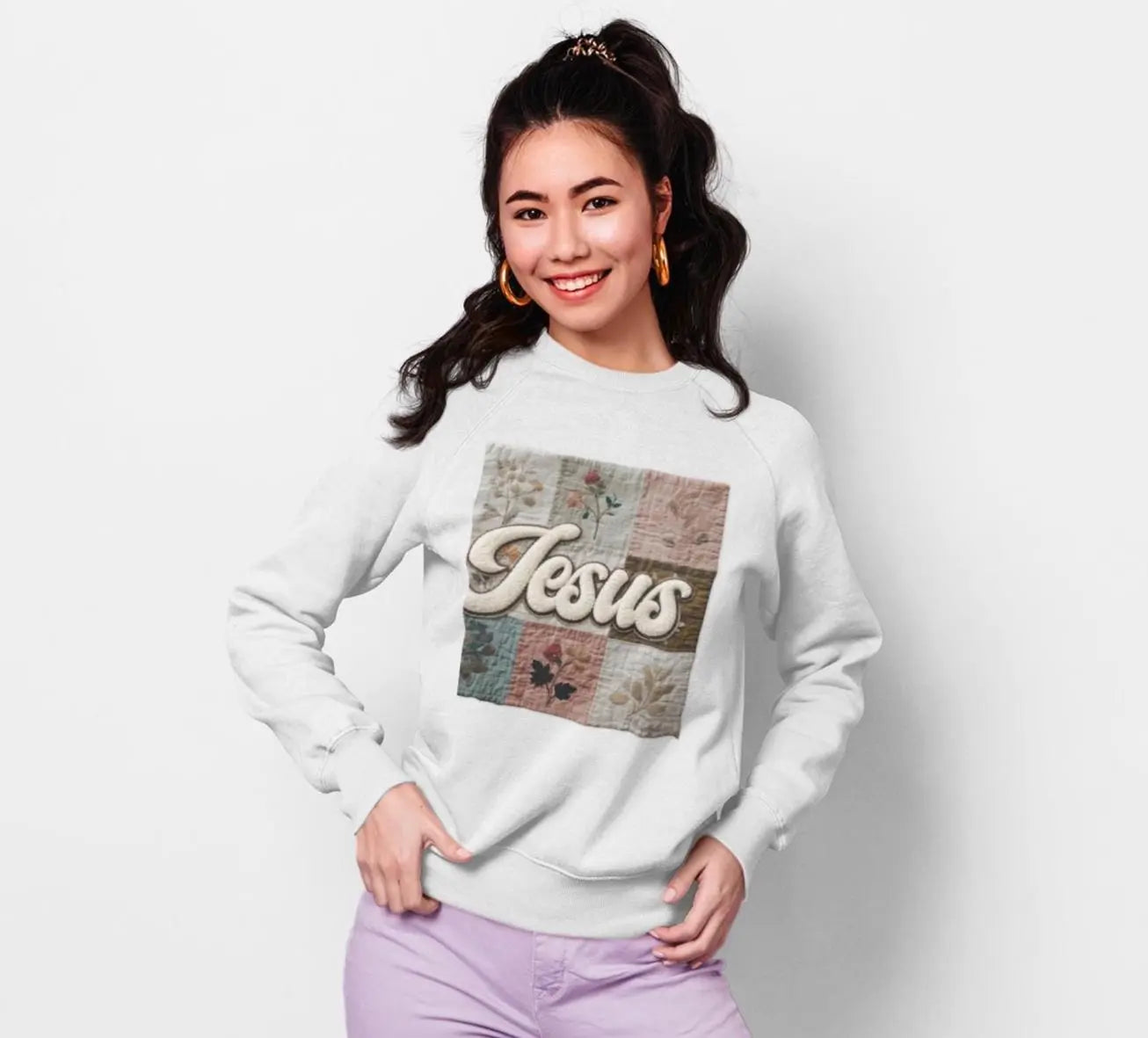 Jesus Faux Patchwork Comfort Colors Sweatshirt, Christian Comfort Colors Faux Patchwork Sweatshirt