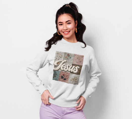 Jesus Faux Patchwork Comfort Colors Sweatshirt, Christian Comfort Colors Faux Patchwork Sweatshirt