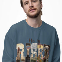 He Is Risen Christian Sweatshirt | Matthew 28:6 Faith Crewneck | Resurrection of Jesus Graphic Clothing | Easter Christian Apparel