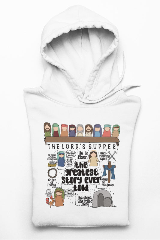 Youth Christian Hoodie – The Greatest Story Ever Told – Kids Bible Story Sweatshirt – Church Youth Hoodie - Christian Gift for Boys & Girls