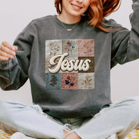 Jesus Faux Patchwork Comfort Colors Sweatshirt, Christian Comfort Colors Faux Patchwork Sweatshirt