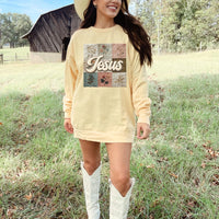 Jesus Faux Patchwork Comfort Colors Sweatshirt, Christian Comfort Colors Faux Patchwork Sweatshirt