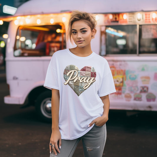 Pray Comfort Colors T-Shirt, Faux Patchwork shirt, Christian Graphic Tee, Faith Based Shirt, Prayer Heart Design