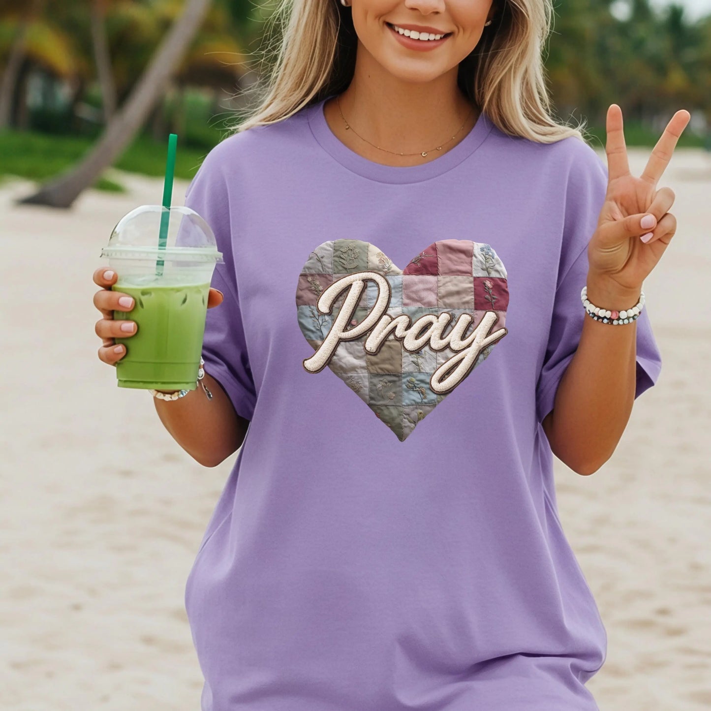 Pray Comfort Colors T-Shirt, Faux Patchwork shirt, Christian Graphic Tee, Faith Based Shirt, Prayer Heart Design
