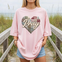 Pray Comfort Colors T-Shirt, Faux Patchwork shirt, Christian Graphic Tee, Faith Based Shirt, Prayer Heart Design