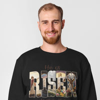 He Is Risen Christian Sweatshirt | Matthew 28:6 Faith Crewneck | Resurrection of Jesus Graphic Clothing | Easter Christian Apparel
