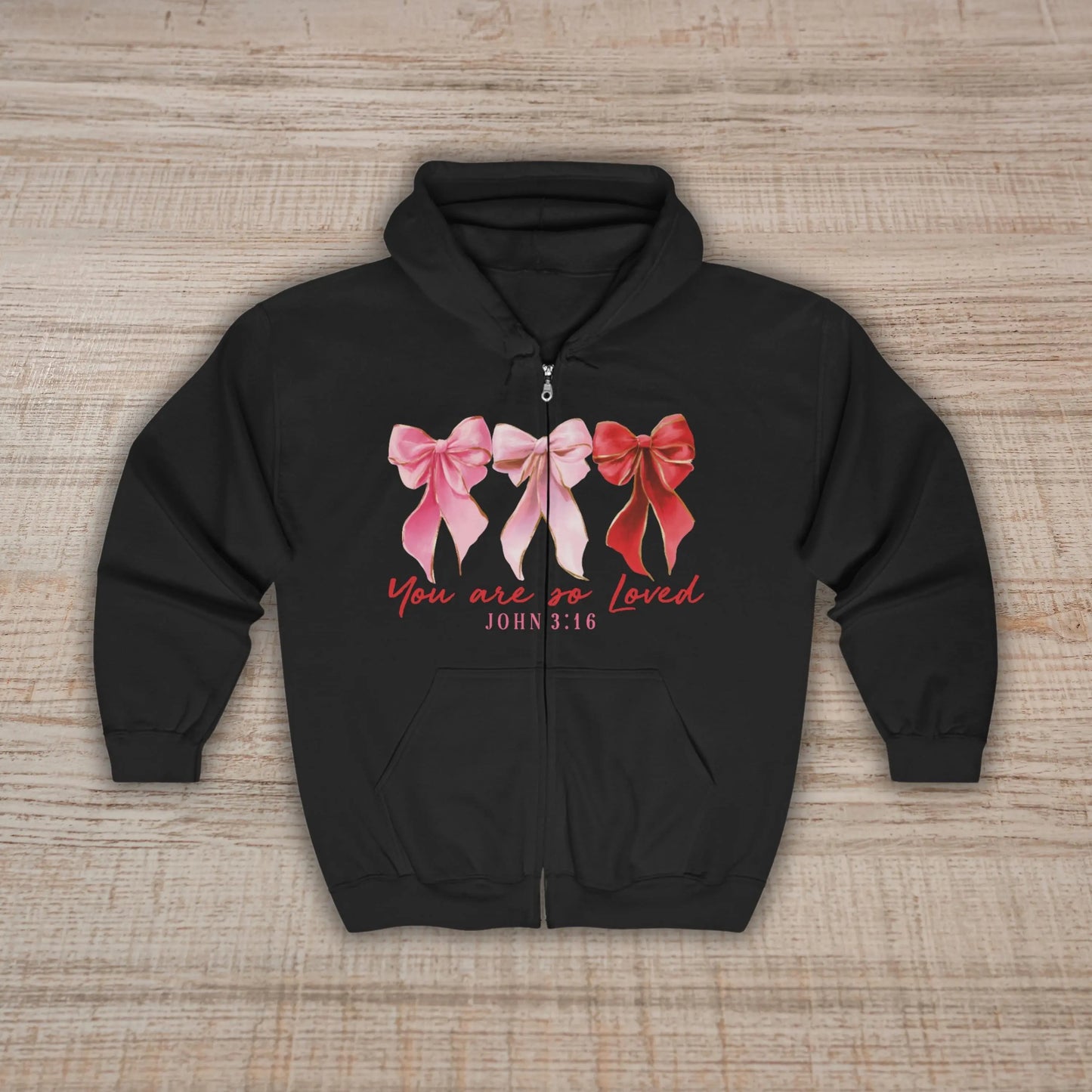 Christian Zip Hoodie | John 3:16 Sweatshirt | Christian Bow Hoodie | Womens Christian Clothing