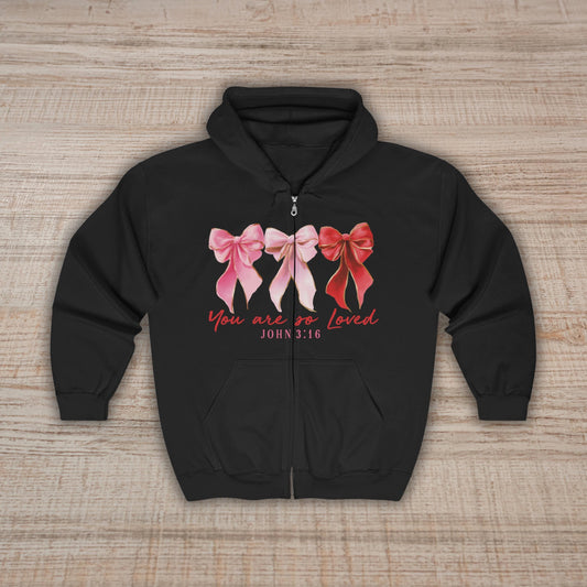 Christian Zip Hoodie | John 3:16 Sweatshirt | Christian Bow Hoodie | Womens Christian Clothing
