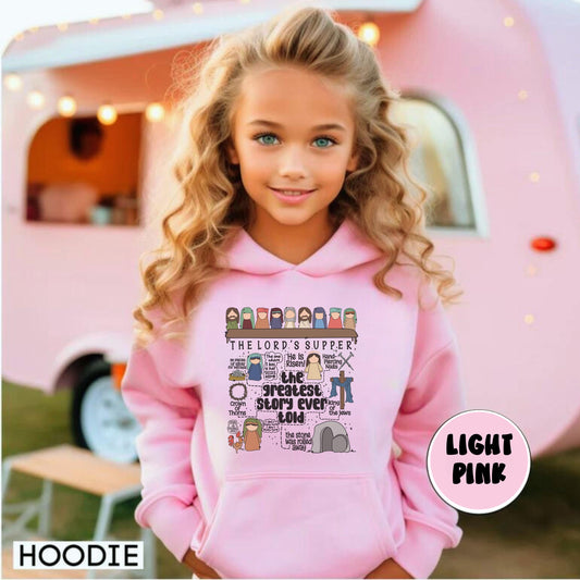 Youth Christian Hoodie – The Greatest Story Ever Told – Kids Bible Story Sweatshirt – Church Youth Hoodie - Christian Gift for Boys & Girls