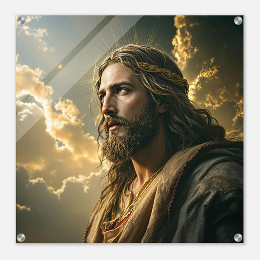 Jesus Acrylic Print | He Has Risen Christian Wall Art | Matthew 28:6 Resurrection Artwork | Colorful Cross Scripture Canvas