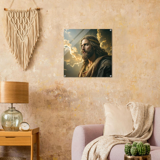 Jesus Acrylic Print | He Has Risen Christian Wall Art | Matthew 28:6 Resurrection Artwork | Colorful Cross Scripture Canvas