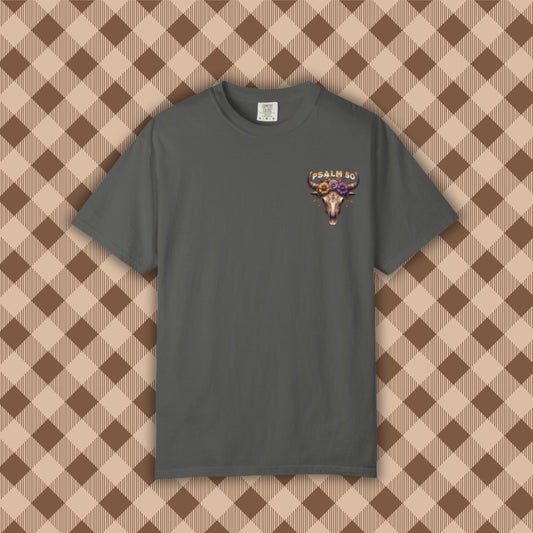 Boho Cow Skull Graphic Tee: Western Christian Country Shirt