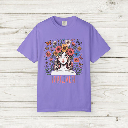 Forgiven Christian Shirt, Floral Faith Tee, Christian T Shirt Women, Bible Verse Shirt, Religious Gift, Comfort Colors 1717 Tee