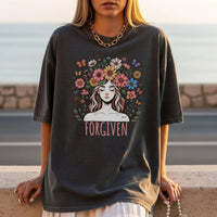 Forgiven Christian Shirt, Floral Faith Tee, Christian T Shirt Women, Bible Verse Shirt, Religious Gift, Comfort Colors 1717 Tee