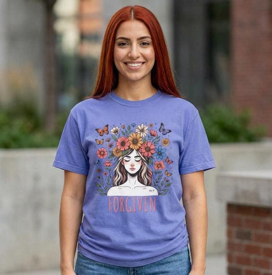 Forgiven Christian Shirt, Floral Faith Tee, Christian T Shirt Women, Bible Verse Shirt, Religious Gift, Comfort Colors 1717 Tee