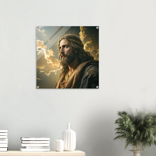 Jesus Acrylic Print | He Has Risen Christian Wall Art | Matthew 28:6 Resurrection Artwork | Colorful Cross Scripture Canvas