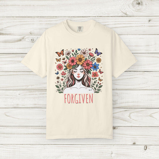 Forgiven Christian Shirt, Floral Faith Tee, Christian T Shirt Women, Bible Verse Shirt, Religious Gift, Comfort Colors 1717 Tee