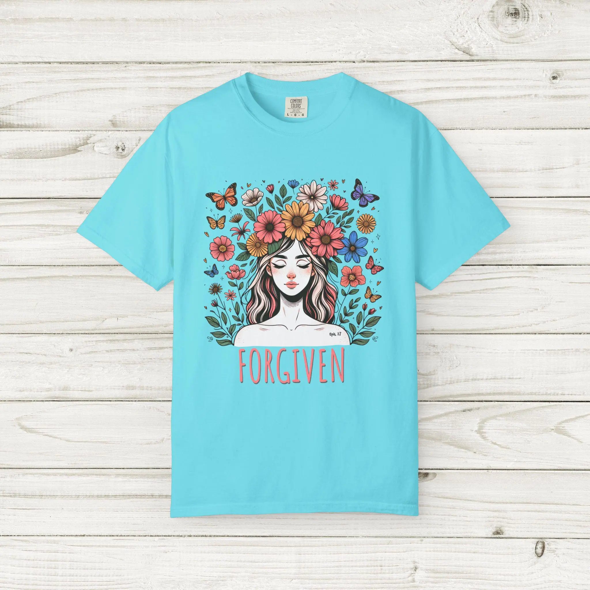 Forgiven Christian Shirt, Floral Faith Tee, Christian T Shirt Women, Bible Verse Shirt, Religious Gift, Comfort Colors 1717 Tee