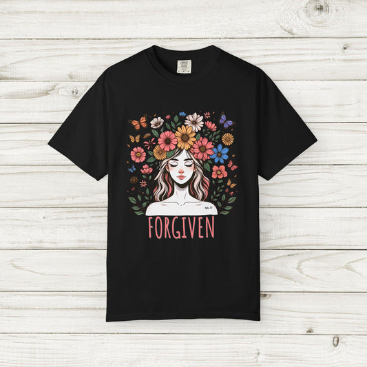 Forgiven Christian Shirt, Floral Faith Tee, Christian T Shirt Women, Bible Verse Shirt, Religious Gift, Comfort Colors 1717 Tee