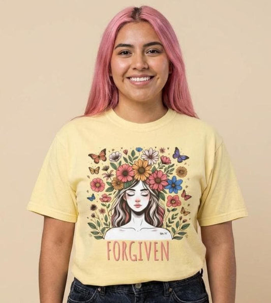 Forgiven Christian Shirt, Floral Faith Tee, Christian T Shirt Women, Bible Verse Shirt, Religious Gift, Comfort Colors 1717 Tee