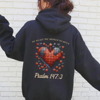 Brokenhearted Hoodie, Psalm 147:3 Hoodie, Christian Streetwear Hoodie, Broken Heart Healing Design, Faith Based Sweatshirt, Worship Apparel