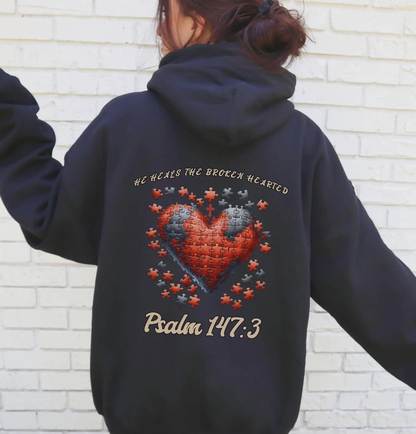 Brokenhearted Hoodie, Psalm 147:3 Hoodie, Christian Streetwear Hoodie, Broken Heart Healing Design, Faith Based Sweatshirt, Worship Apparel