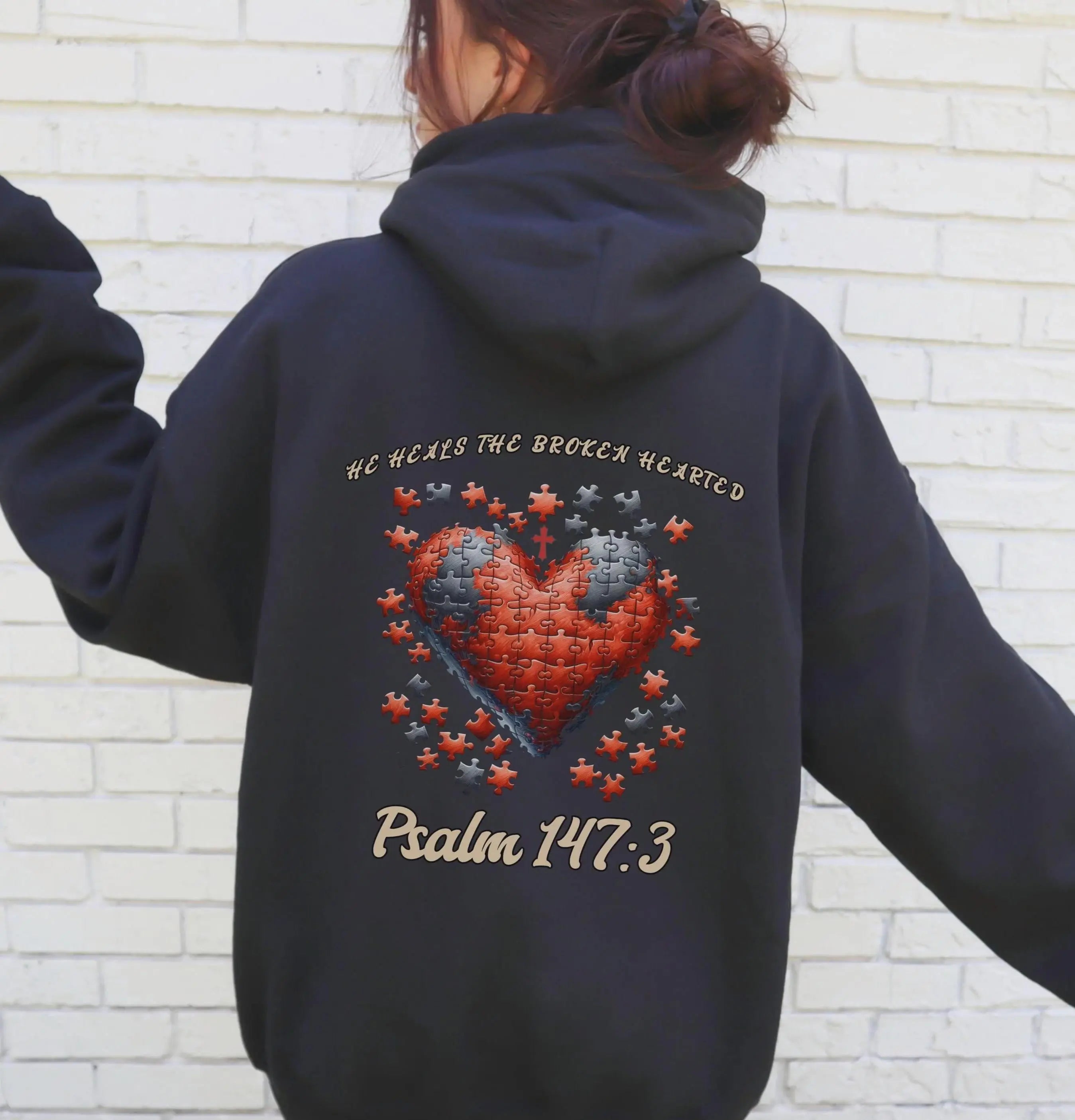 Brokenhearted Hoodie, Psalm 147:3 Hoodie, Christian Streetwear Hoodie, Broken Heart Healing Design, Faith Based Sweatshirt, Worship Apparel