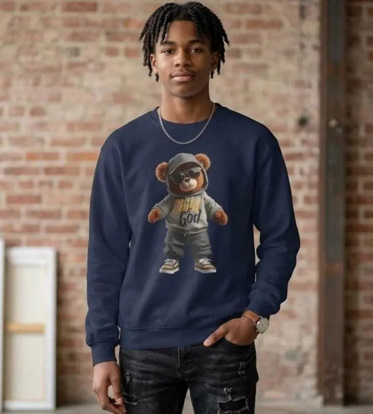 Streetwear Teddy Bear Youth Crewneck Sweatshirt | Hip Hop Bear Graphic