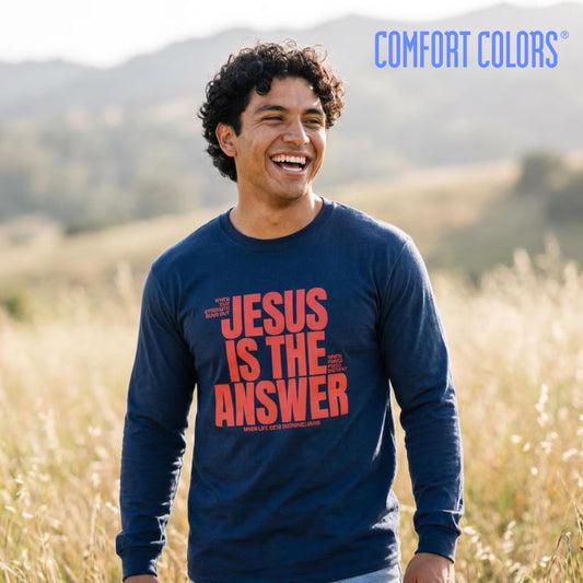 Jesus Is The Answer Crewneck | Christian Long Sleeve Tee | Trendy Faith Apparel | Gift for Christian Men