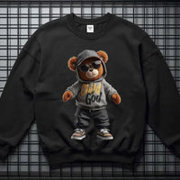 Streetwear Teddy Bear Youth Crewneck Sweatshirt | Hip Hop Bear Graphic