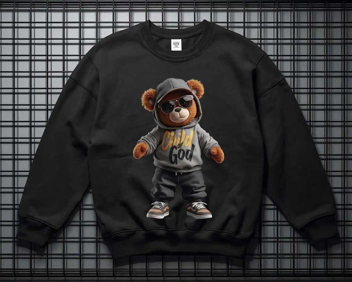 Streetwear Teddy Bear Youth Crewneck Sweatshirt | Hip Hop Bear Graphic