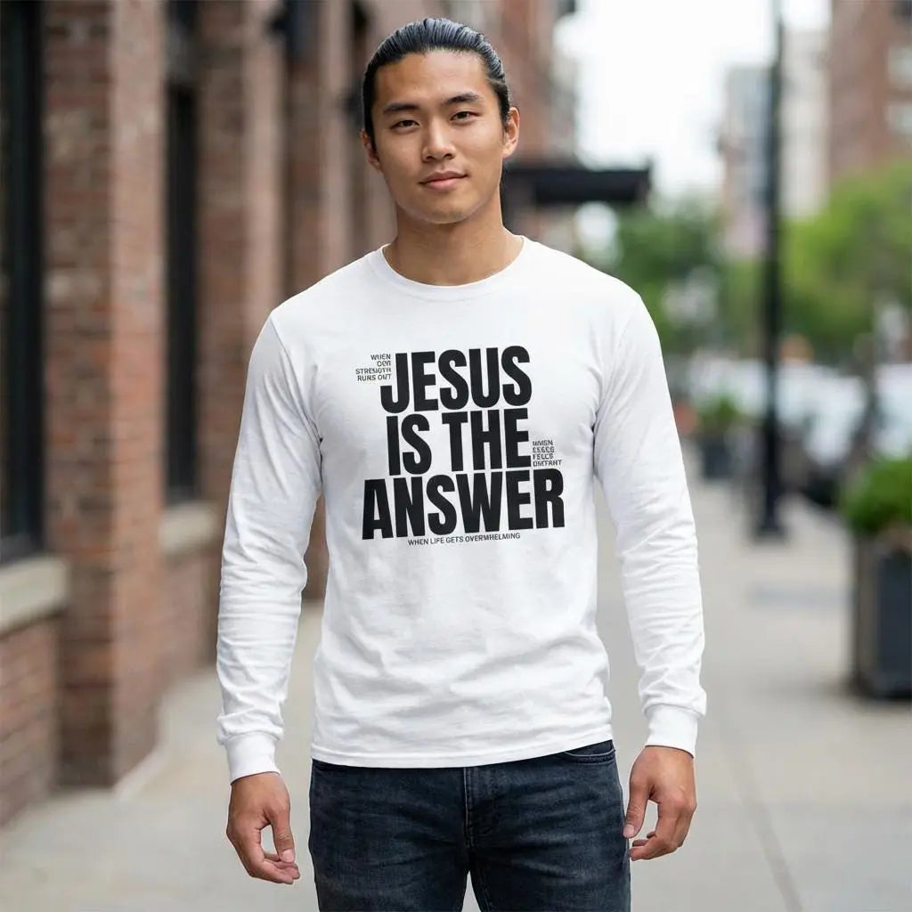 Jesus Is The Answer Crewneck | Christian Long Sleeve Tee | Trendy Faith Apparel | Gift for Christian Men