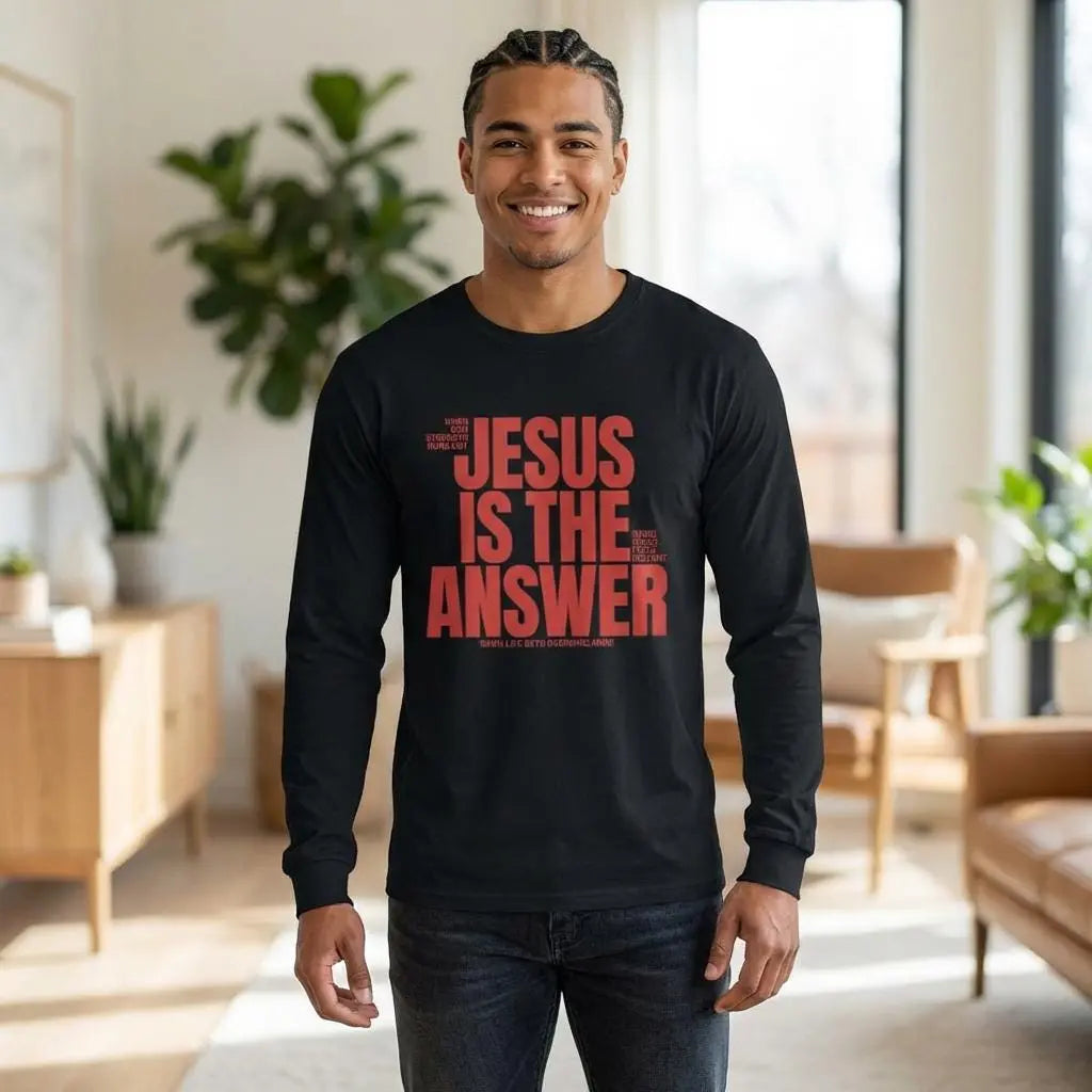 Jesus Is The Answer Crewneck | Christian Long Sleeve Tee | Trendy Faith Apparel | Gift for Christian Men