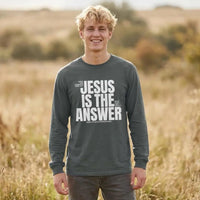 Jesus Is The Answer Crewneck | Christian Long Sleeve Tee | Trendy Faith Apparel | Gift for Christian Men
