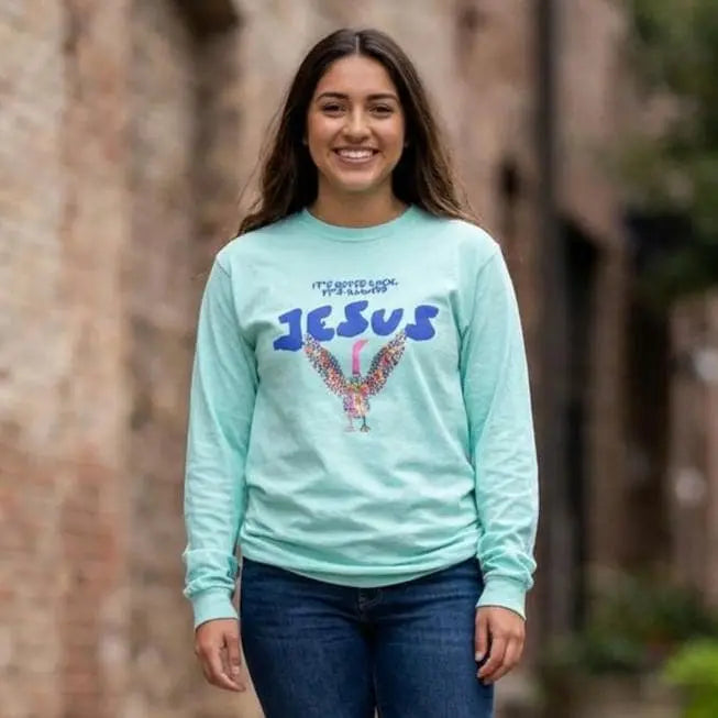 Christian Long Sleeve Shirt “It’s Never Luck, It’s Always Jesus” | Comfort Colors Christian Apparel | Faith-Based Graphic Tee