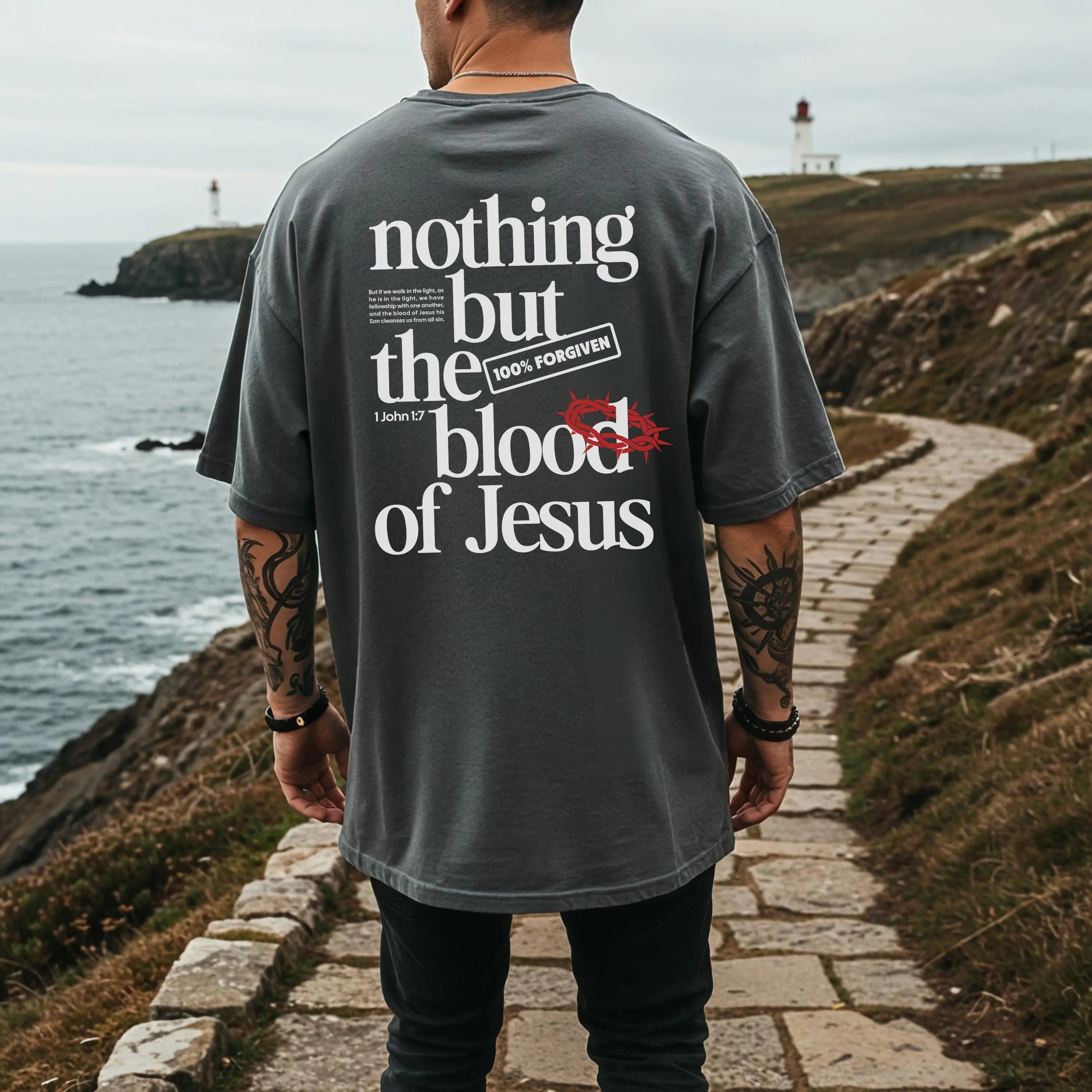 Mens Trendy Christian Tee | Nothing But the Blood of Jesus T-shirt | Christian Scripture Tee | Gift for Christian Dad