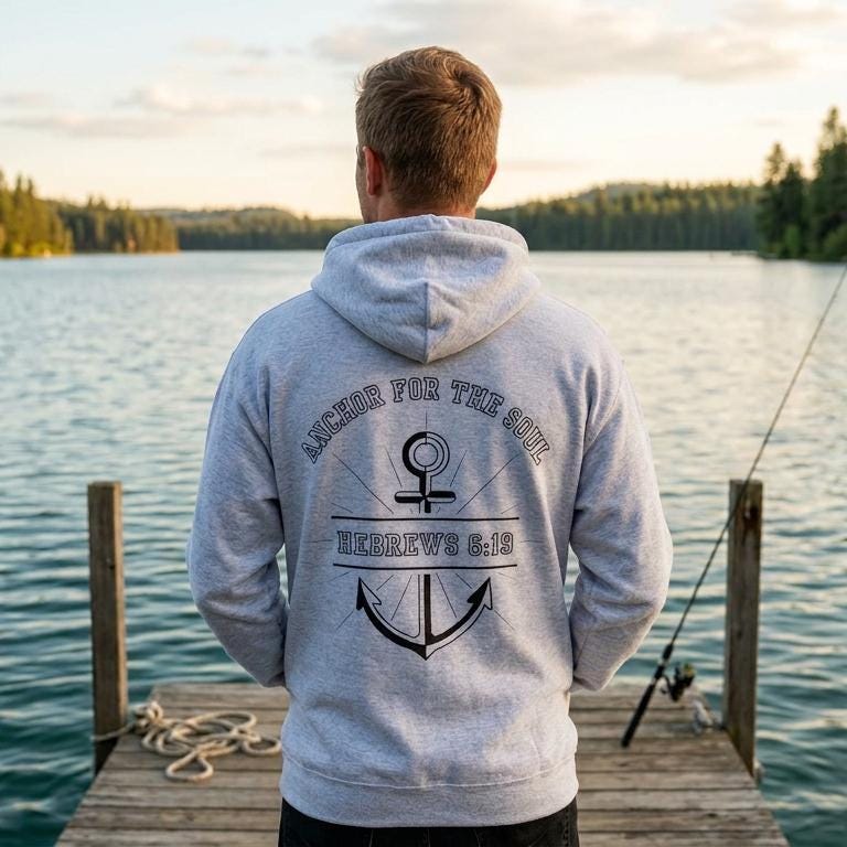 Mens Christian Hoodie, Hebrews 6:19 Anchor Verse, Religious Streetwear Sweatshirt, Church Hoodie, Christian Lake Hoodie