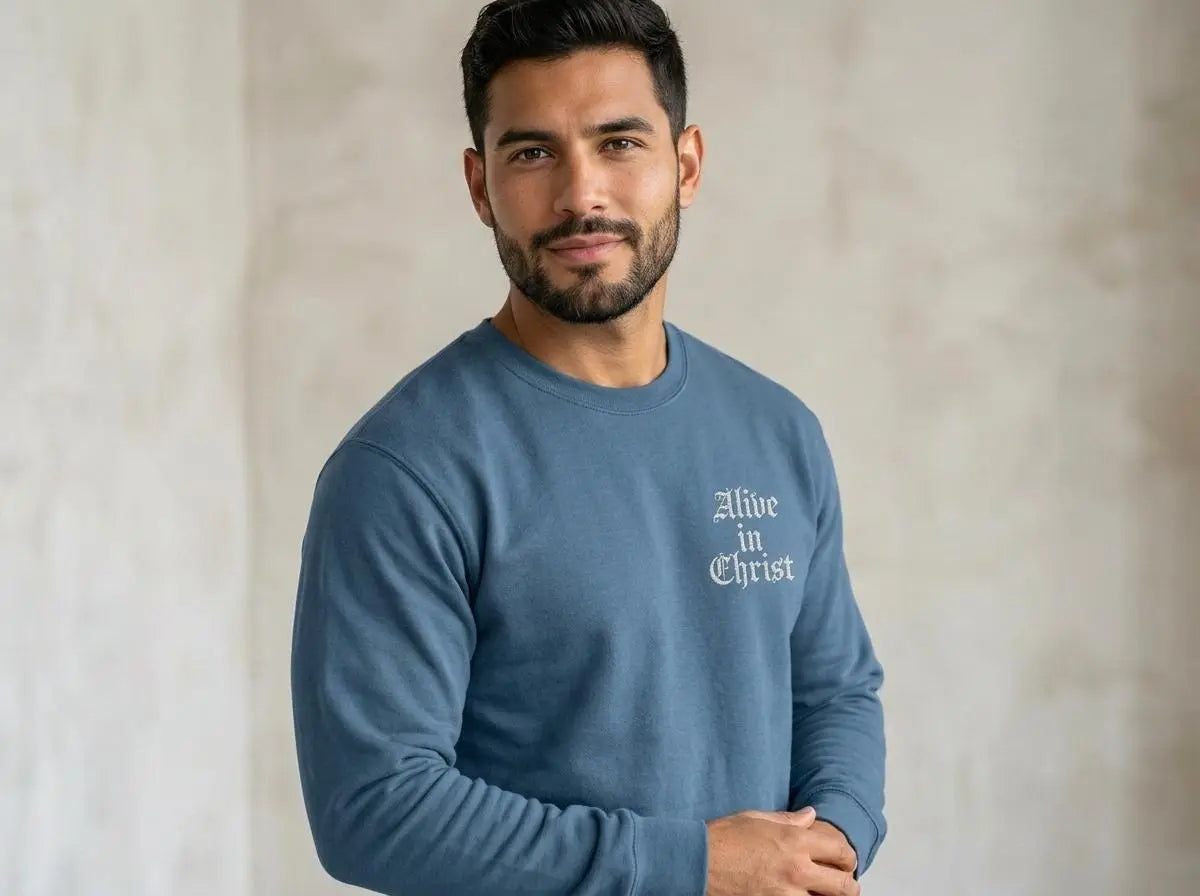 Christian Embroidered Sweatshirt | "Alive in Christ" Crewneck | Faith Based Sweatshirt | Minimal Christian Apparel
