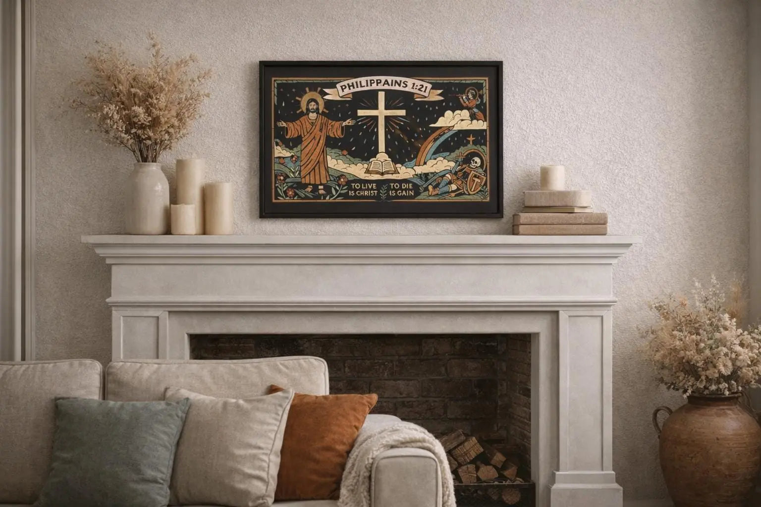 Medieval Christian At | Christian Wall Art | Philippians 1:21 Print | Christian Home Decor