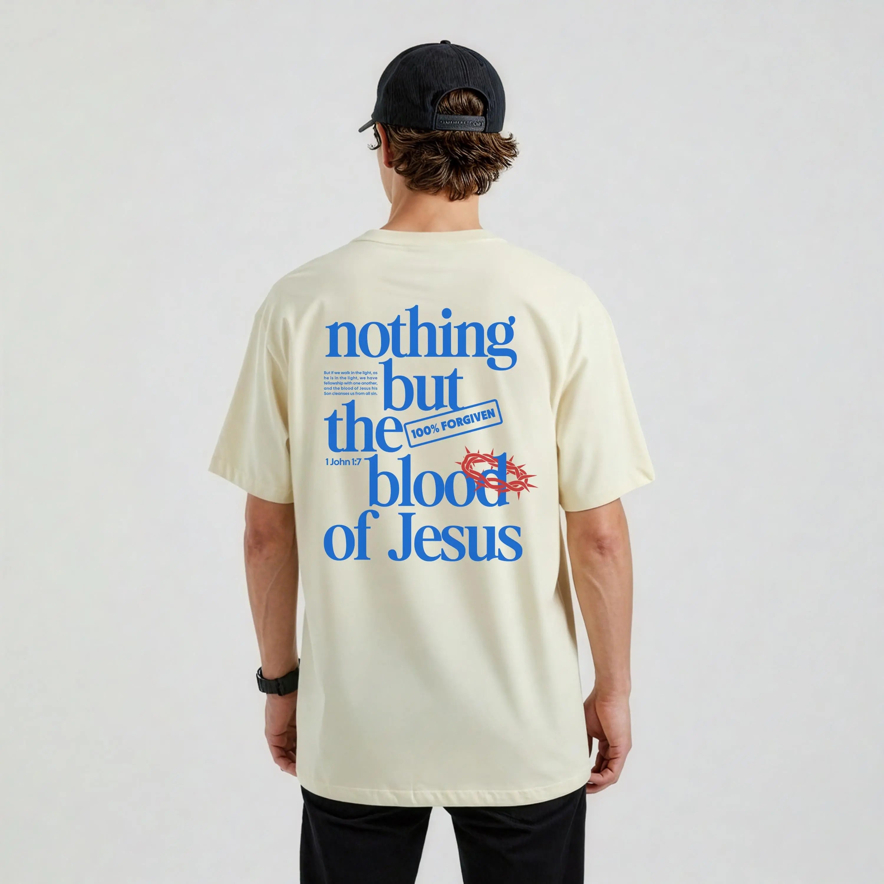 Mens Trendy Christian Tee | Nothing But the Blood of Jesus T-shirt | Christian Scripture Tee | Gift for Christian Dad