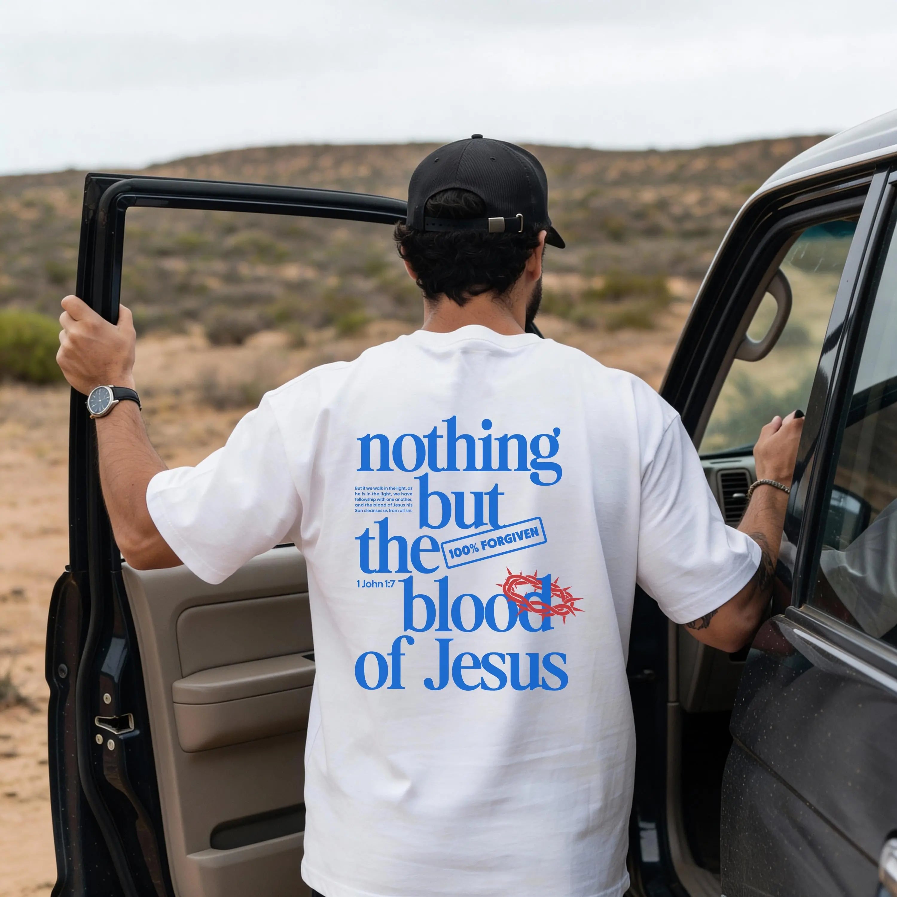Mens Trendy Christian Tee | Nothing But the Blood of Jesus T-shirt | Christian Scripture Tee | Gift for Christian Dad