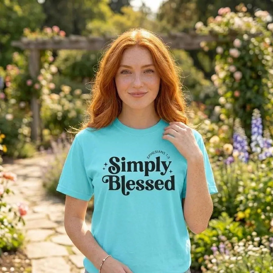Simply Blessed T-Shirt | Ephesians 1:3 Faith Tee | Christian Comfort Colors 1717 Shirt | Inspirational Bible Verse Tee | Christian Gift