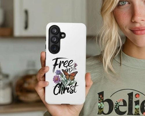 Free in Christ Bible Verse Phone Case | Christian Case iPhone | Christian floral phone case | Religious Phone Case | Faith Phone Case